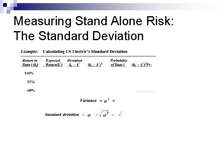 Measuring Stand Alone Risk: The Standard Deviation 