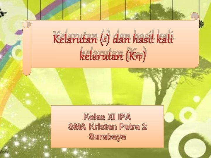 Kelarutan (s ) dan hasil kali kelarutan (Ksp ) Kelas XI IPA SMA Kristen