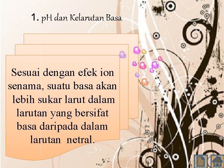 1. p. H dan Kelarutan Basa Sesuai dengan efek ion senama, suatu basa akan