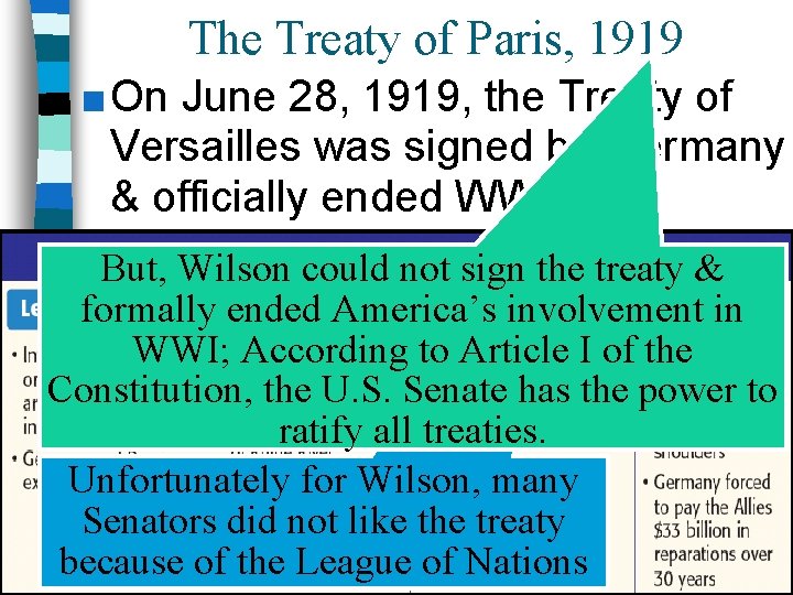 The Treaty of Paris, 1919 ■ On June 28, 1919, the Treaty of Versailles