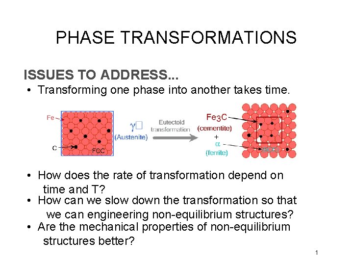 PHASE TRANSFORMATIONS ISSUES TO ADDRESS. . . • Transforming one phase into another takes