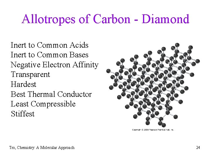 Allotropes of Carbon - Diamond Inert to Common Acids Inert to Common Bases Negative