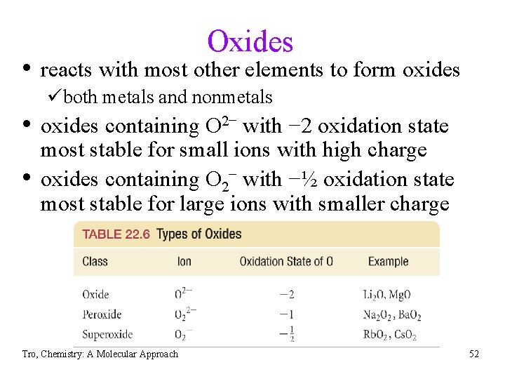 Oxides • reacts with most other elements to form oxides üboth metals and nonmetals
