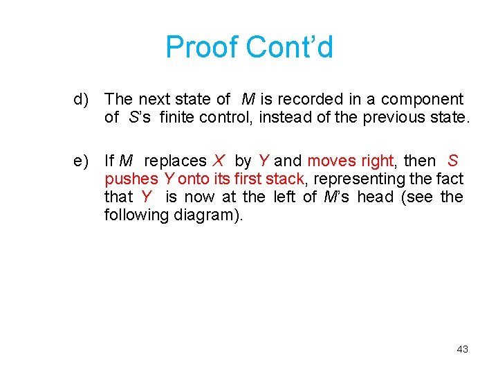 Proof Cont’d d) The next state of M is recorded in a component of