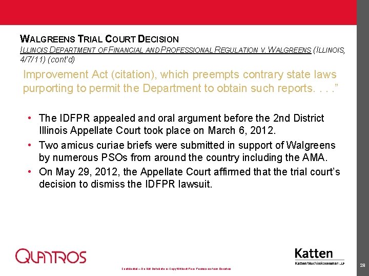 WALGREENS TRIAL COURT DECISION ILLINOIS DEPARTMENT OF FINANCIAL AND PROFESSIONAL REGULATION V. WALGREENS (ILLINOIS,