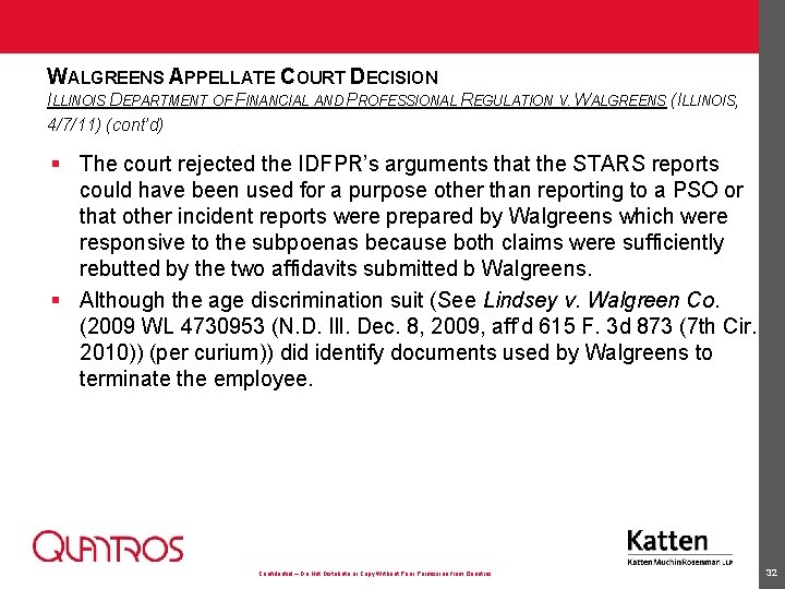 WALGREENS APPELLATE COURT DECISION ILLINOIS DEPARTMENT OF FINANCIAL AND PROFESSIONAL REGULATION V. WALGREENS (ILLINOIS,