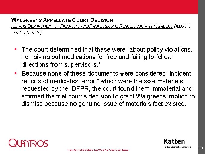 WALGREENS APPELLATE COURT DECISION ILLINOIS DEPARTMENT OF FINANCIAL AND PROFESSIONAL REGULATION V. WALGREENS (ILLINOIS,