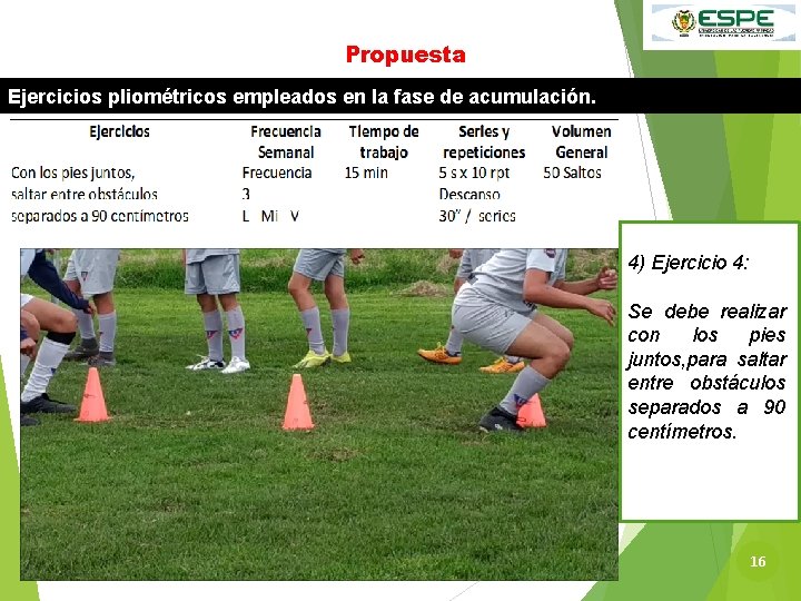 Propuesta Ejercicios pliométricos empleados en la fase de acumulación. 4) Ejercicio 4: Se debe