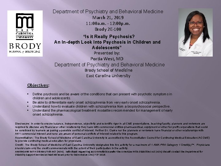 Department of Psychiatry and Behavioral Medicine March 21, 2019 11: 00 a. m. -