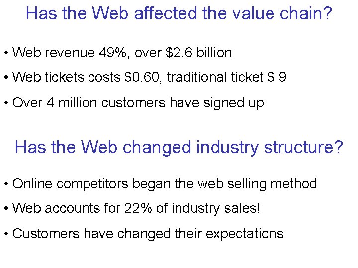 Has the Web affected the value chain? • Web revenue 49%, over $2. 6 Has the Web affected the value chain? • Web revenue 49%, over $2. 6