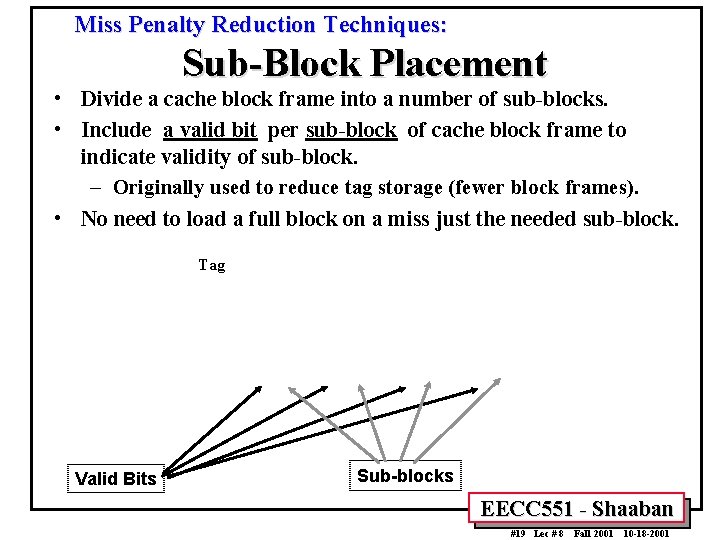 Miss Penalty Reduction Techniques: Sub-Block Placement • Divide a cache block frame into a Miss Penalty Reduction Techniques: Sub-Block Placement • Divide a cache block frame into a