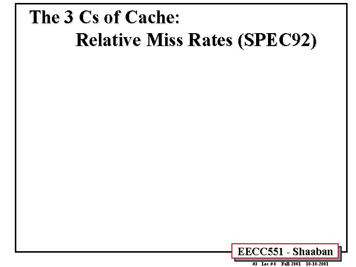 The 3 Cs of Cache: Relative Miss Rates (SPEC 92) EECC 551 - Shaaban The 3 Cs of Cache: Relative Miss Rates (SPEC 92) EECC 551 - Shaaban