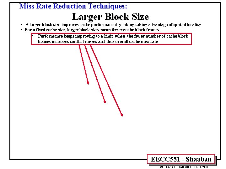 Miss Rate Reduction Techniques: Larger Block Size • A larger block size improves cache Miss Rate Reduction Techniques: Larger Block Size • A larger block size improves cache