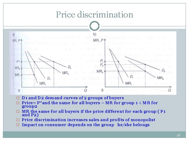 Price discrimination � D 1 and D 2 demand curves of 2 groups of