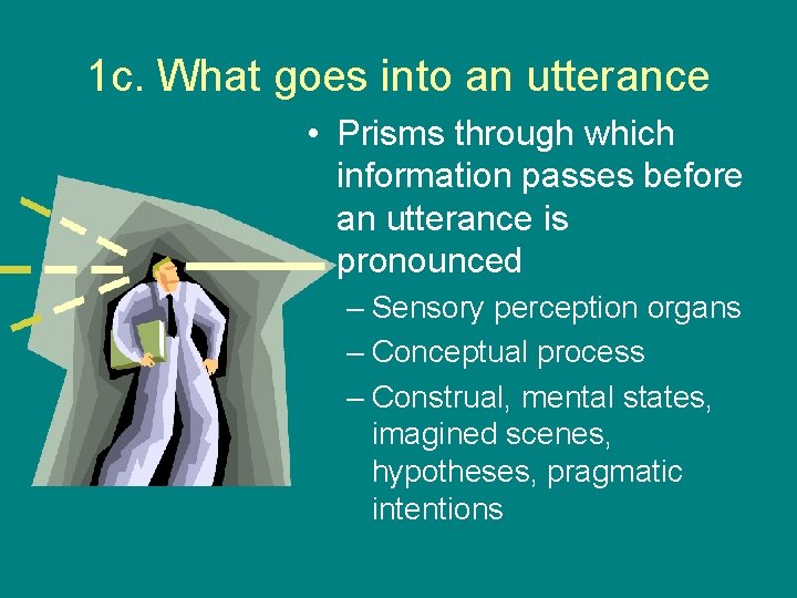 1 c. What goes into an utterance • Prisms through which information passes before