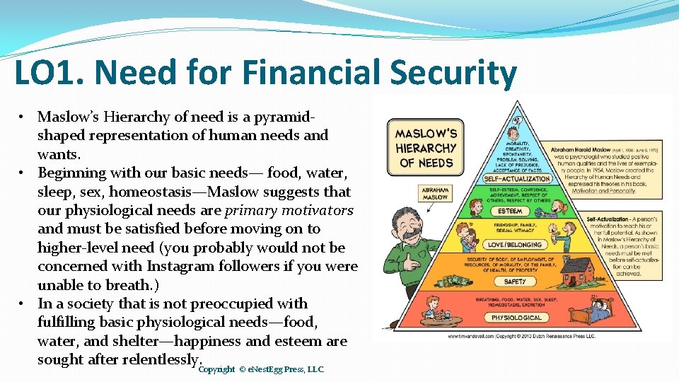 LO 1. Need for Financial Security • Maslow’s Hierarchy of need is a pyramidshaped