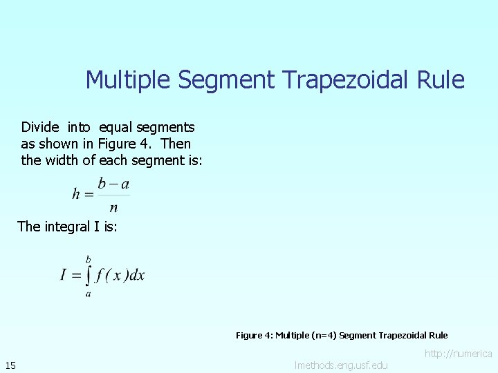 Multiple Segment Trapezoidal Rule Divide into equal segments as shown in Figure 4. Then