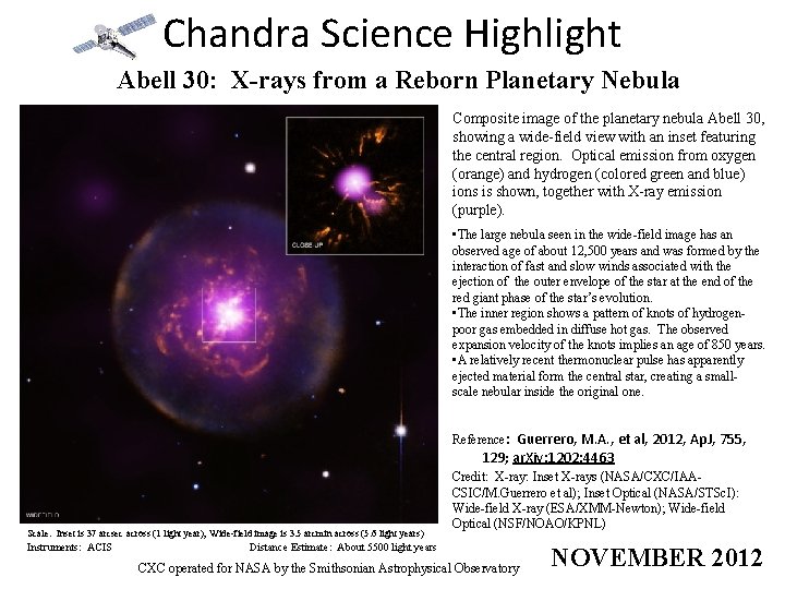 Chandra Science Highlight Abell 30: X-rays from a Reborn Planetary Nebula Composite image of