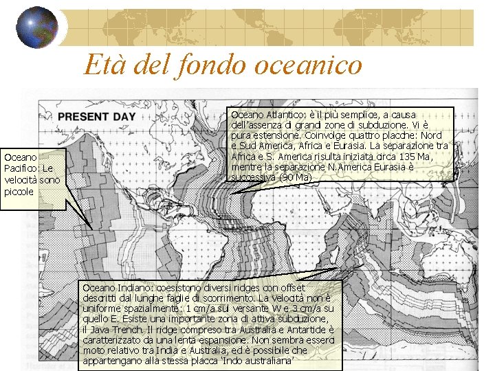 Età del fondo oceanico Proiezione Mercatore (chiaro = recente) Oceano Pacifico: Le velocità sono