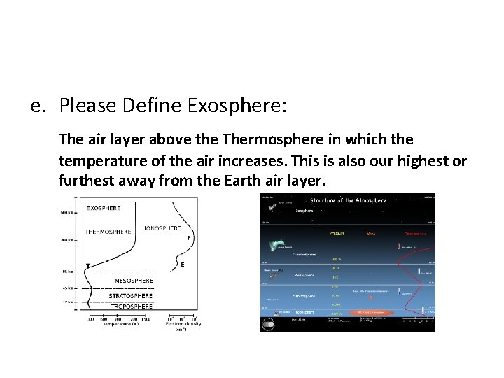 e. Please Define Exosphere: The air layer above the Thermosphere in which the temperature