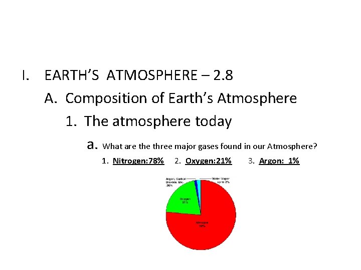 I. EARTH’S ATMOSPHERE – 2. 8 A. Composition of Earth’s Atmosphere 1. The atmosphere