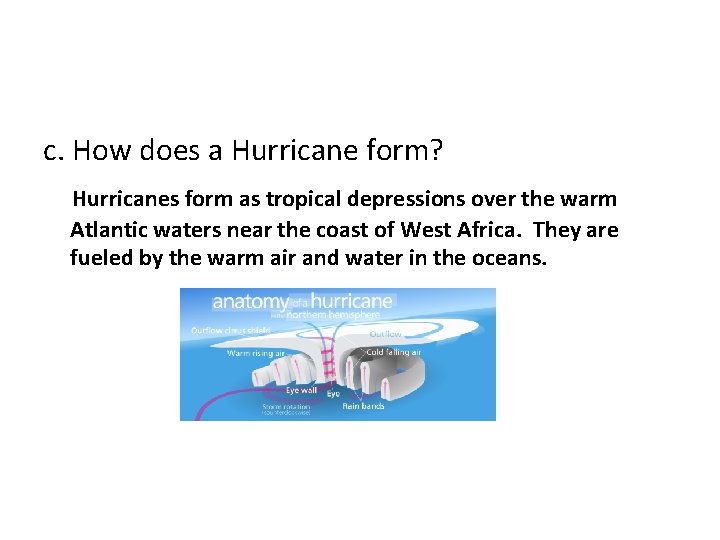 c. How does a Hurricane form? Hurricanes form as tropical depressions over the warm