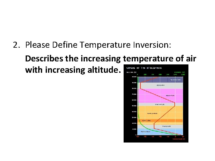 2. Please Define Temperature Inversion: Describes the increasing temperature of air with increasing altitude.
