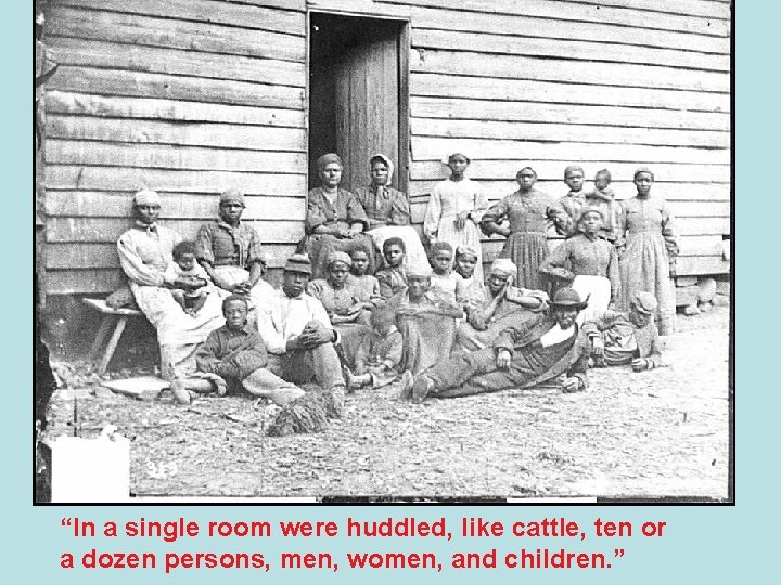 “In a single room were huddled, like cattle, ten or a dozen persons, men,