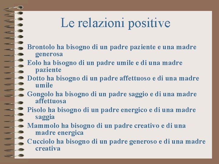 Le relazioni positive Brontolo ha bisogno di un padre paziente e una madre generosa