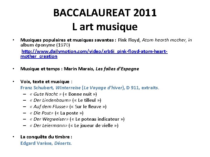 BACCALAUREAT 2011 L art musique • • • • Musiques populaires et musiques savantes