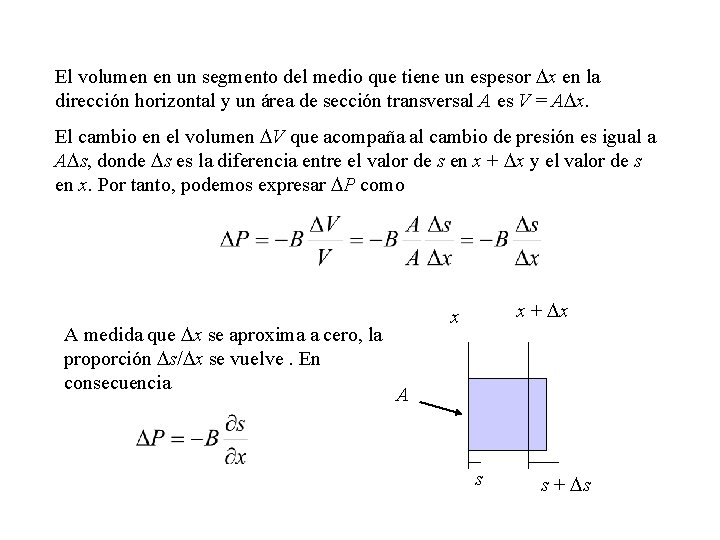 El volumen en un segmento del medio que tiene un espesor Dx en la El volumen en un segmento del medio que tiene un espesor Dx en la
