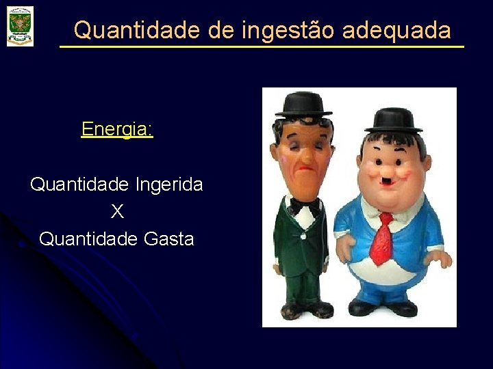 Quantidade de ingestão adequada Energia: Quantidade Ingerida X Quantidade Gasta 