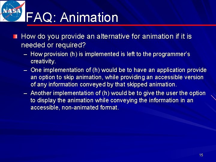 FAQ: Animation How do you provide an alternative for animation if it is needed