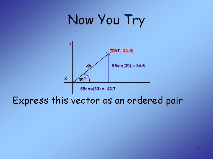 Now You Try Express this vector as an ordered pair. 11 