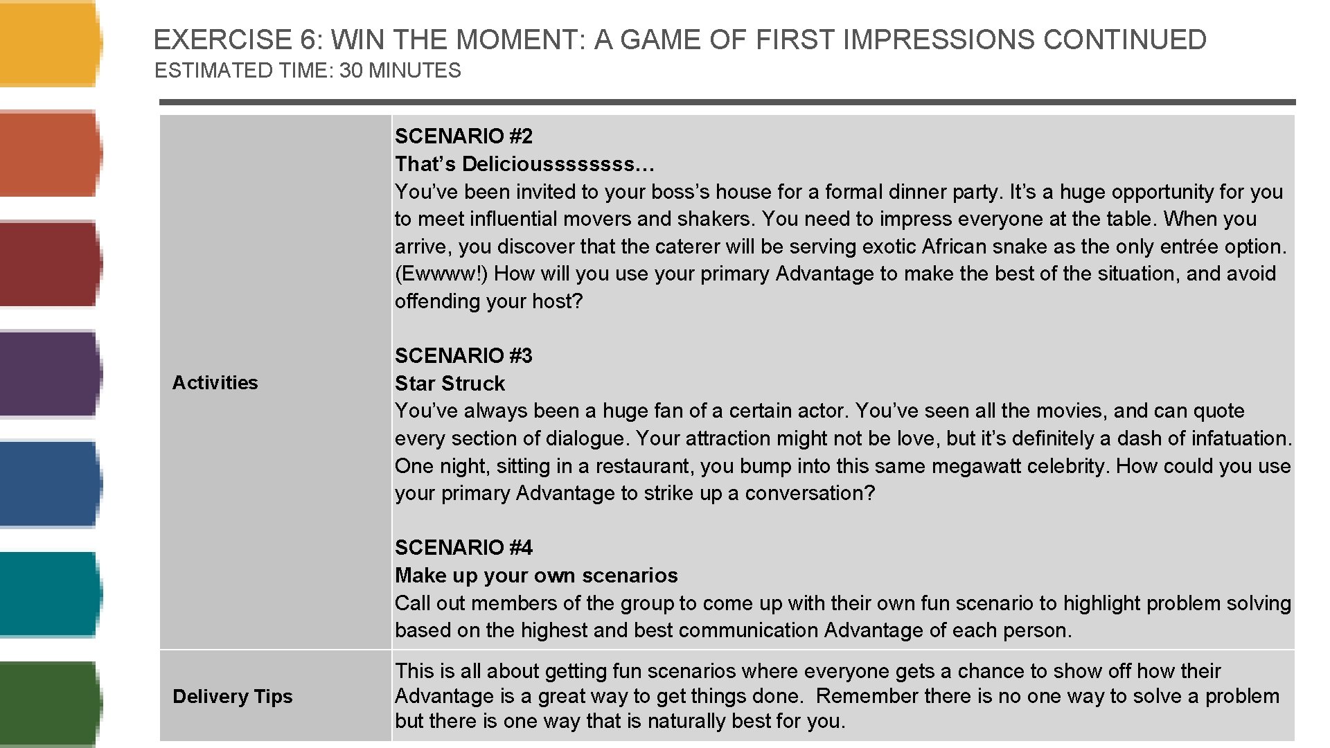 EXERCISE 6: WIN THE MOMENT: A GAME OF FIRST IMPRESSIONS CONTINUED ESTIMATED TIME: 30