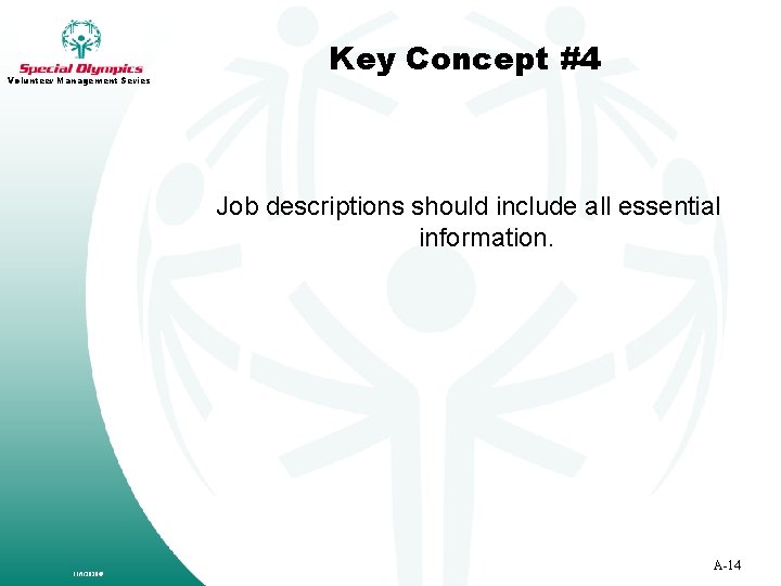 Volunteer Management Series Key Concept #4 Job descriptions should include all essential information. 11/5/2020©