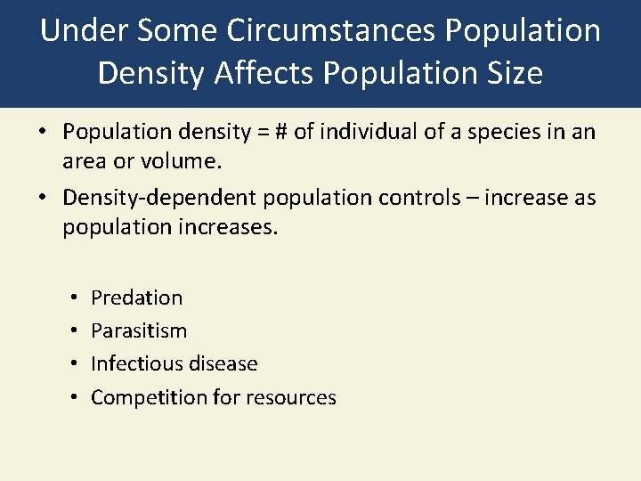 Under Some Circumstances Population Density Affects Population Size • Population density = # of