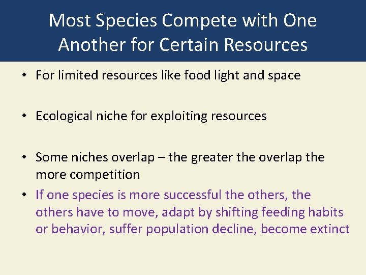 Most Species Compete with One Another for Certain Resources • For limited resources like