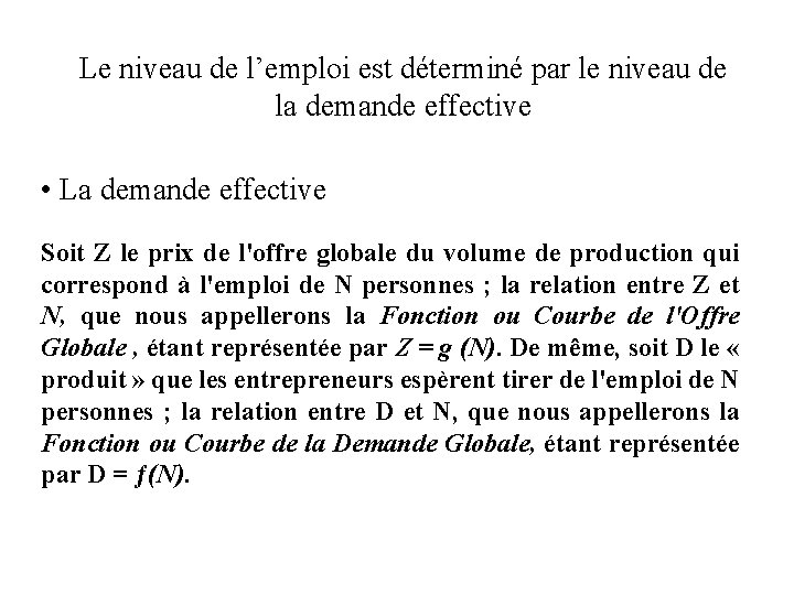 Le niveau de l’emploi est déterminé par le niveau de la demande effective • Le niveau de l’emploi est déterminé par le niveau de la demande effective •