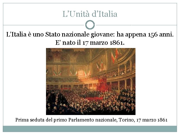 L’Unità d’Italia L’Italia è uno Stato nazionale giovane: ha appena 156 anni. E’ nato