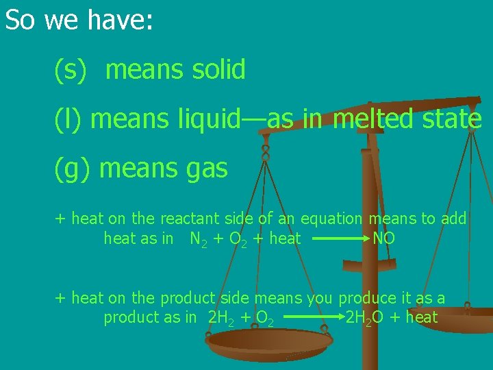 So we have: (s) means solid (l) means liquid—as in melted state (g) means