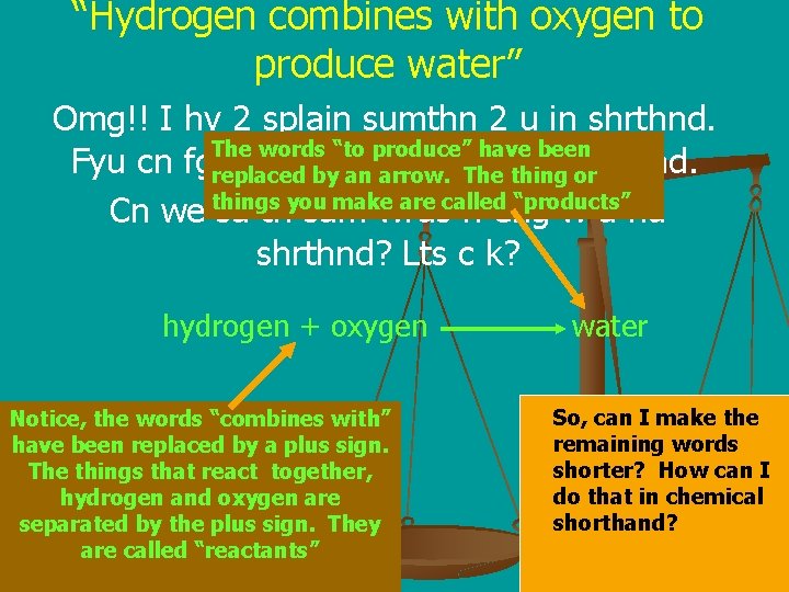 “Hydrogen combines with oxygen to produce water” Omg!! I hv 2 splain sumthn 2