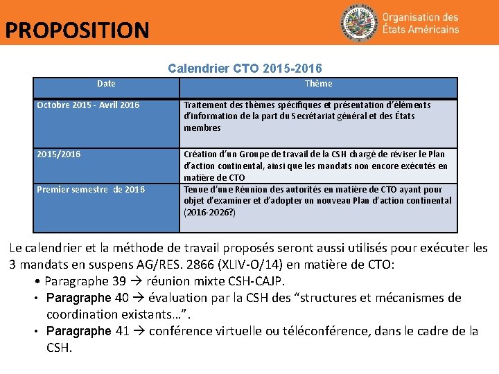 PROPOSITION Calendrier CTO 2015 -2016 Date Thème Octobre 2015 - Avril 2016 Traitement des