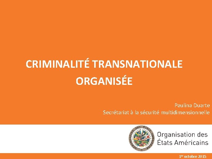 CRIMINALITÉ TRANSNATIONALE ORGANISÉE Paulina Duarte Secrétariat à la sécurité multidimensionnelle 1 er octobre 2015