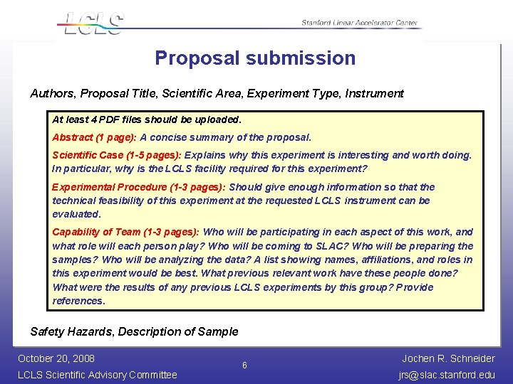 Proposal submission Authors, Proposal Title, Scientific Area, Experiment Type, Instrument At least 4 PDF