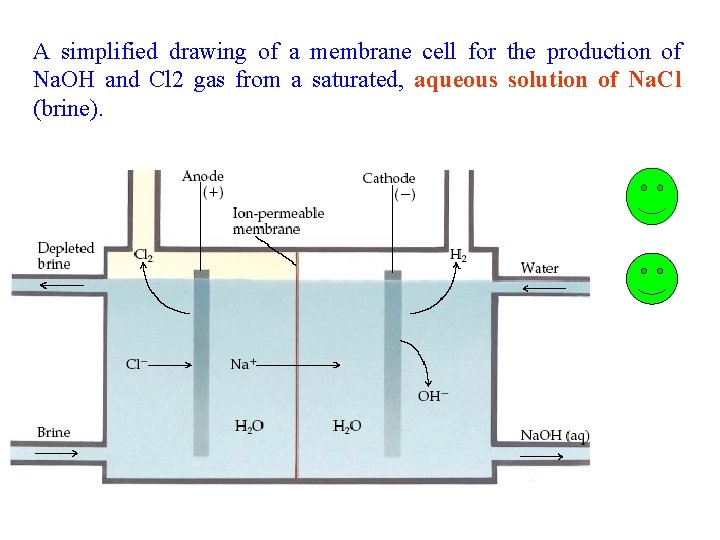 A simplified drawing of a membrane cell for the production of Na. OH and