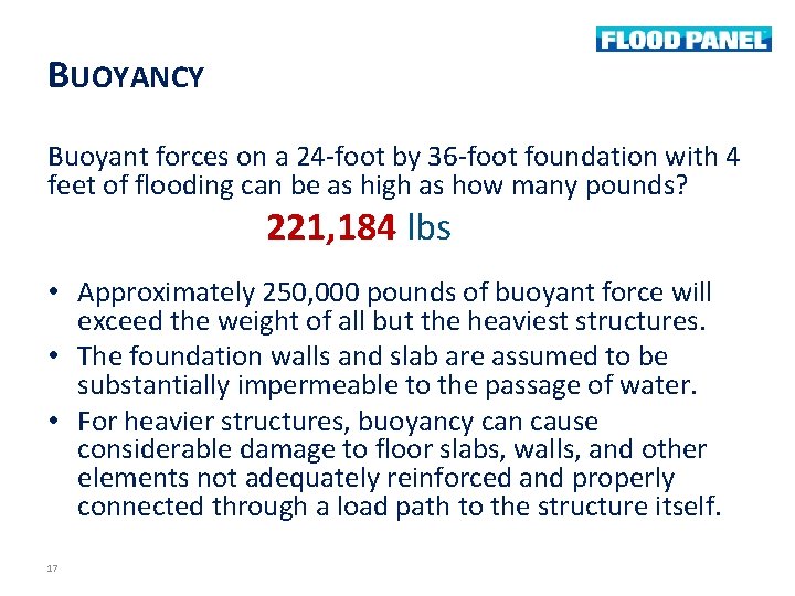 BUOYANCY Buoyant forces on a 24 -foot by 36 -foot foundation with 4 feet
