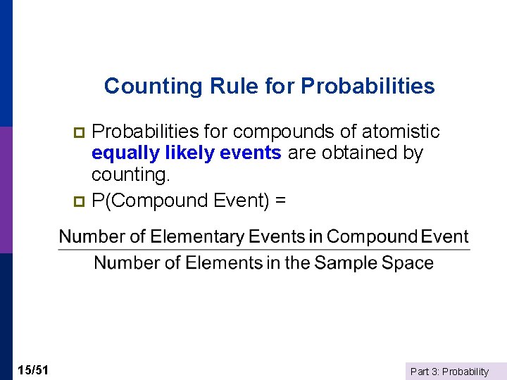 Counting Rule for Probabilities for compounds of atomistic equally likely events are obtained by