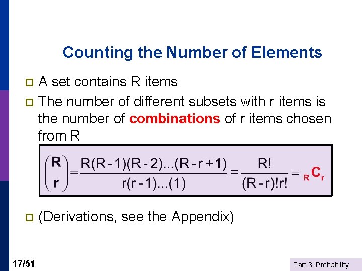 Counting the Number of Elements A set contains R items p The number of