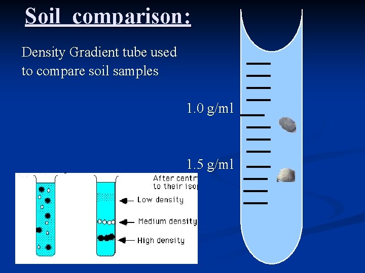 Soil comparison: Density Gradient tube used to compare soil samples 1. 0 g/ml 1.